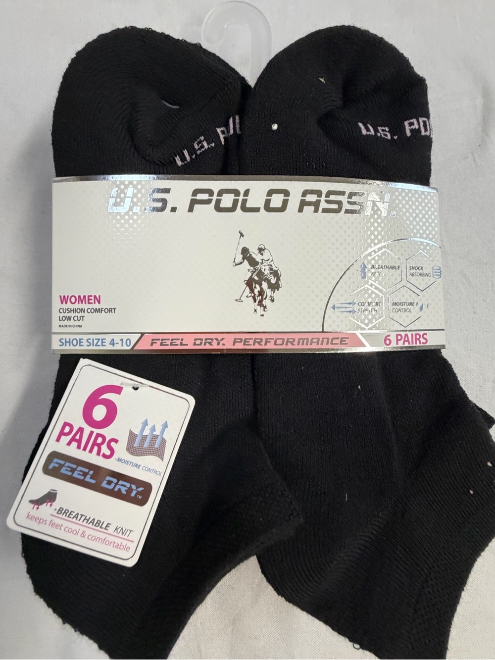 U.S. Polo Assn. Women’s Low Cut Cushion Socks – Black (6 Pairs)